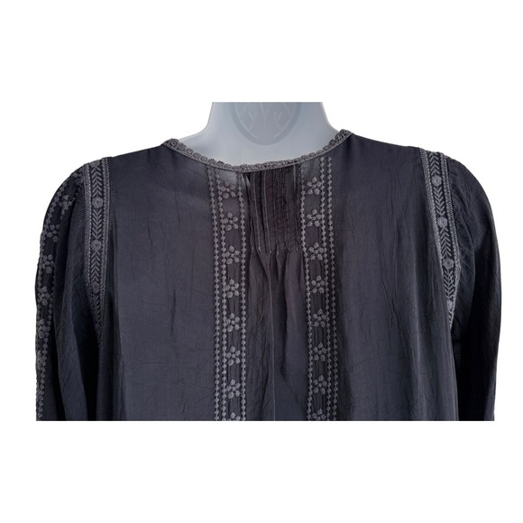 Johnny Was Dress S Black Tonal Sheer Embroidered Tunic Boho Peasant Lace Hem - Picture 9 of 11